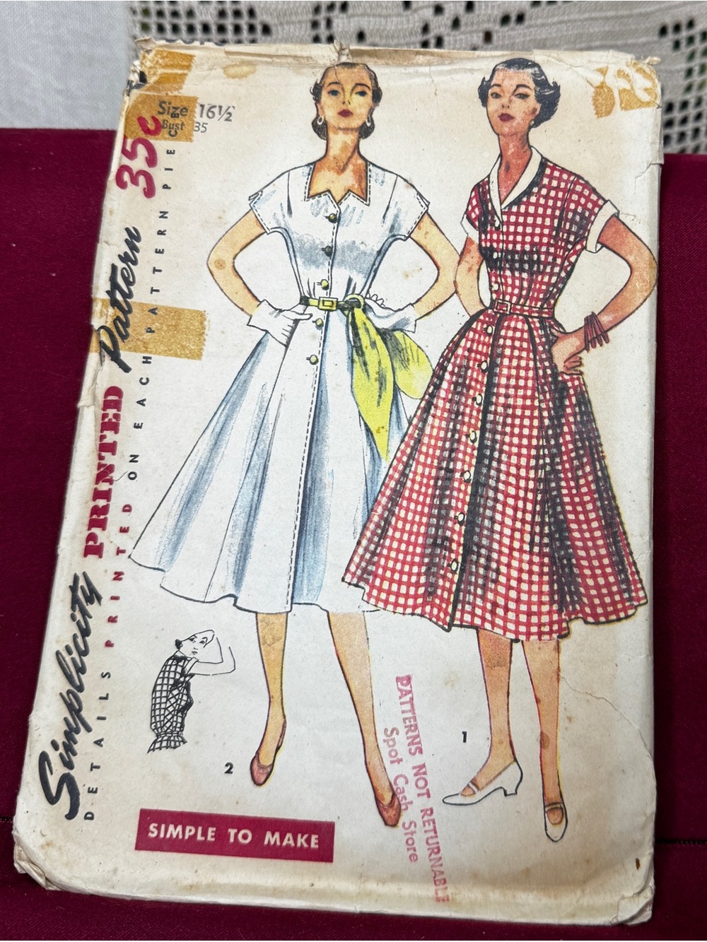 Vintage Simplicity 3878 House Dress Pattern Sz 161/2 Bust 35" 1950's